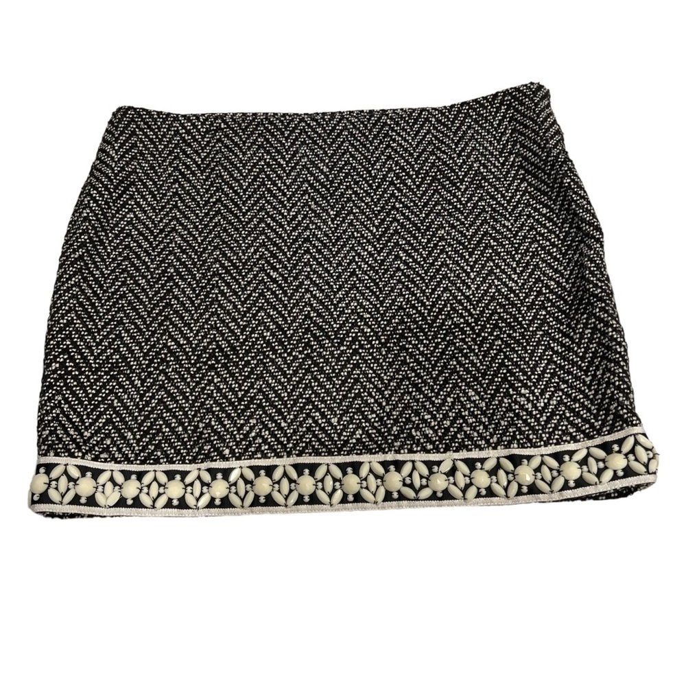English Rose Chevron Pattern Beaded Hem Skirt, Black and White Size‎ Zip Size LG